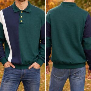 Vintage J.B Buck Green Navy Colorblock Polo Sweatshirt Men's Large